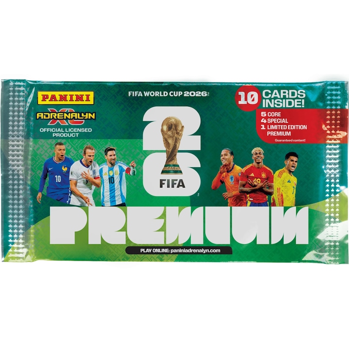 Premium Carti Colectie Panini FIFA World Cup 2026 Adrenalyn XL, 10 Carduri, 5 Carduri Normale, 4 Carduri Speciale, Multicolor